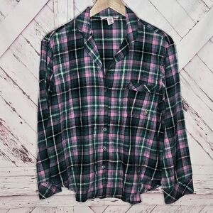 Victoria's Secret Plaid Flannel Buttoned Down Pj Shirt